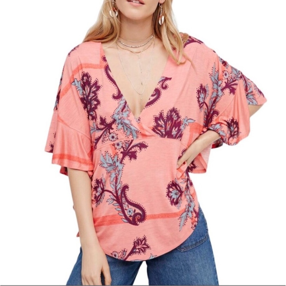 Free People Maui Wowie Printed Surplice Bodice Top